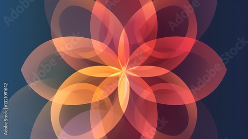 Abstract art of a flower shape with orange and red tones against a dark blue background.