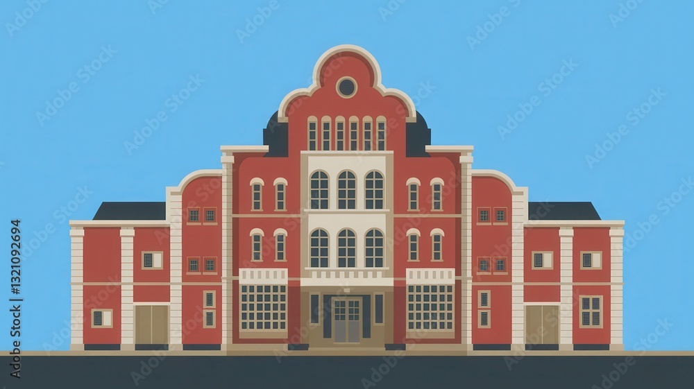 Fototapeta premium Grand Red Building Architectural Illustration
