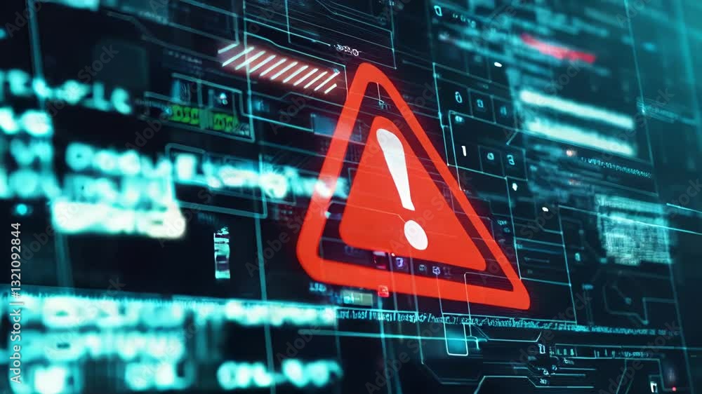 System, data breach and warning sign for hacking as cyber crime with ...