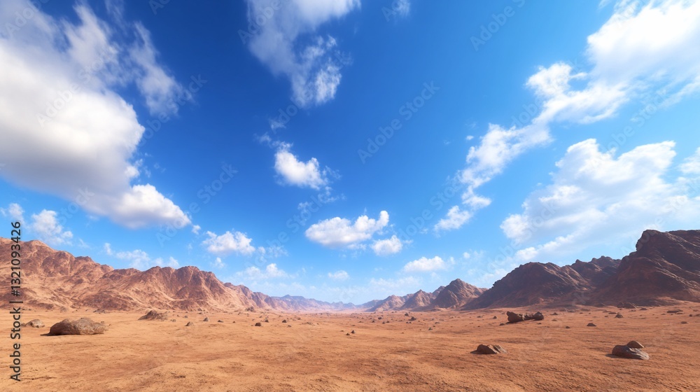 Naklejka premium Expansive desert landscape under a vibrant blue sky