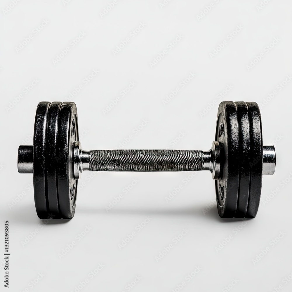 Fototapeta premium Heavy dumbbell for strength training. Features a sturdy, black, round weight and a textured grip