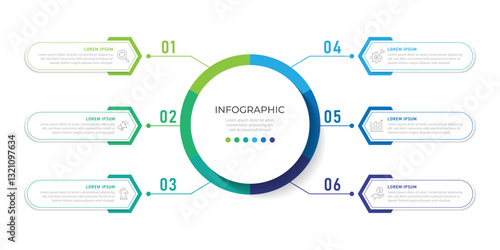 Business infographic vector design template with 6 options, steps or processes. Can be used for workflow layout, diagram, annual report, web design