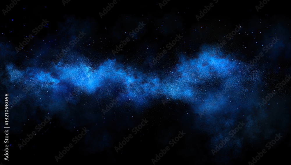 Naklejka premium Cosmic Nebula, a vibrant display of deep space. A swirling expanse of celestial blue gas clouds against a backdrop of countless stars