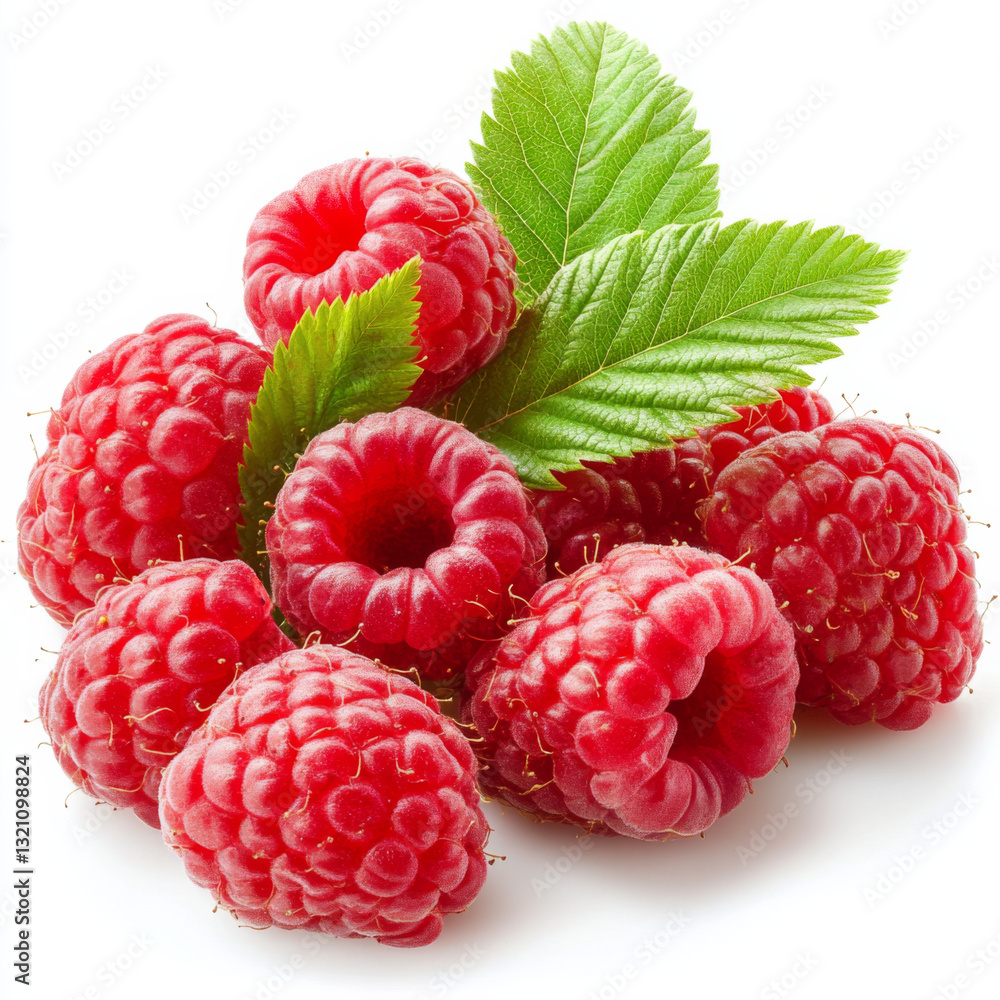 Raspberries with leaves isolated on transparent or white background Raspberries with leaves isolated on transparent or white background