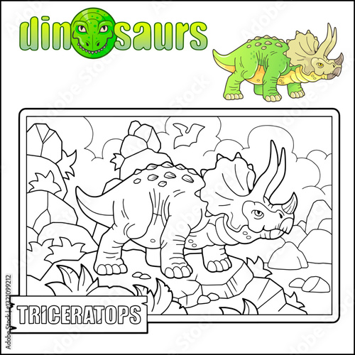 prehistoric dinosaur triceratops, coloring book for children