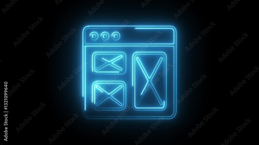 Glowing neon wireframe icon isolated on black background. HD Video motion graphic animation Glowing neon wireframe icon isolated on black background. HD Video motion graphic animation