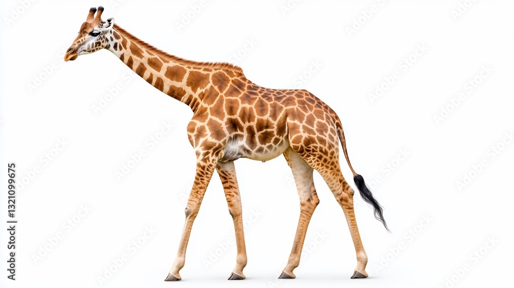 Fototapeta premium Giraffe walking, isolated on white background