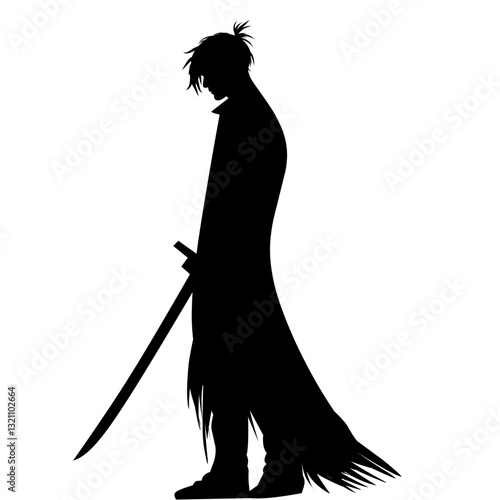 illustration of a warrior silhouette holding a katana. A dramatic and mysterious samurai design, perfect for martial arts, history, and Japanese culture themes