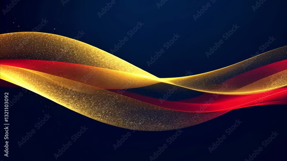 abstract background with Dark red, blue and gold particle. Golden light shine particles bokeh on navy blue background