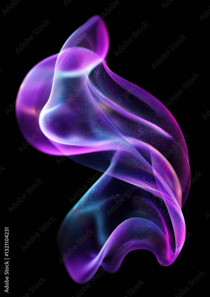 Elegant purple and blue twisted ribbon-like abstract shape against black background with smooth gradient reflections. 4k hd background with copy space. Generative AI Elegant purple and blue twisted ribbon-like abstract shape against black background with smooth gradient reflections. 4k hd background with copy space. Generative AI