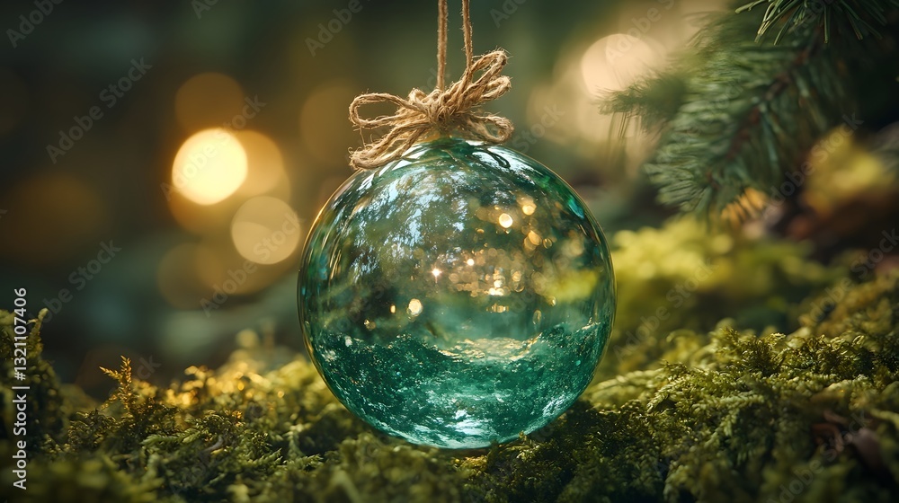 Emerald Crystal Globe Suspended in Mossy Forest Symbolizing Environmental Responsibility Emerald Crystal Globe Suspended in Mossy Forest Symbolizing Environmental Responsibility