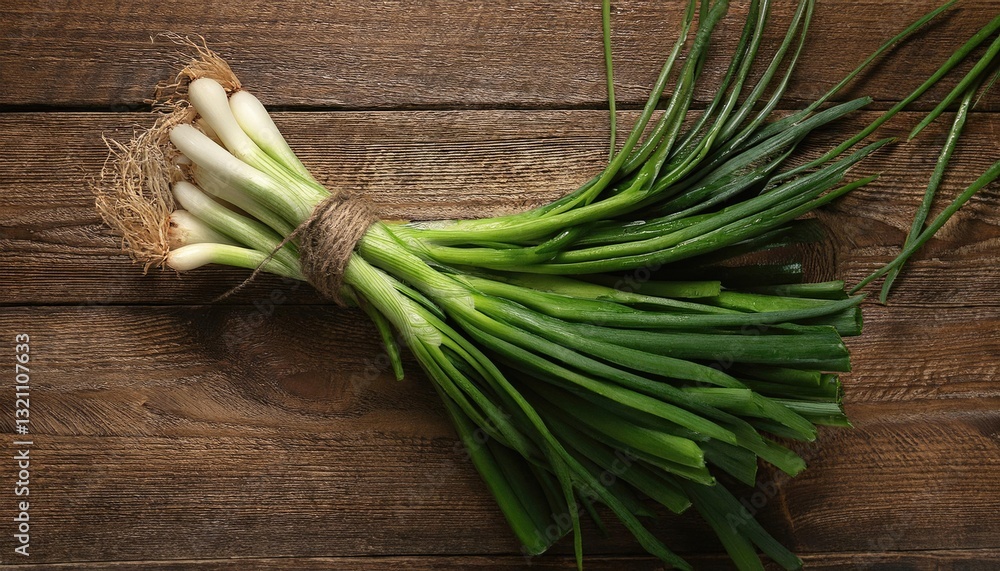 Bunch of fresh green onions on wooden table Bunch of fresh green onions on wooden table