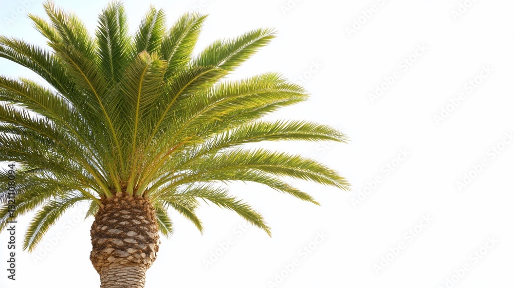 Obraz premium Lush green palm tree against bright sky (1)