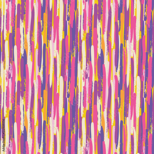 Seamless vector pattern made by hand drawn paint strokes. Pink, purple, yellow shades wallpaper. Textured background.