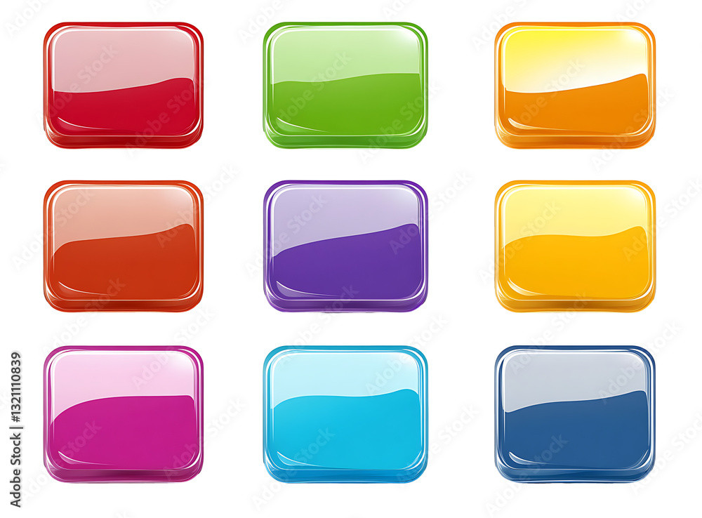 Set of Glossy Square Buttons with Rounded Corners, Colorful UI Elements in white & transparent Set of Glossy Square Buttons with Rounded Corners, Colorful UI Elements in white & transparent