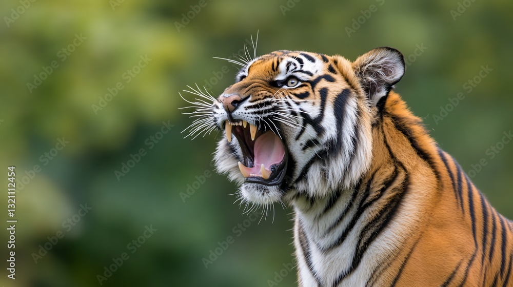 Fototapeta premium Majestic tiger roaring, showcasing its power and beauty