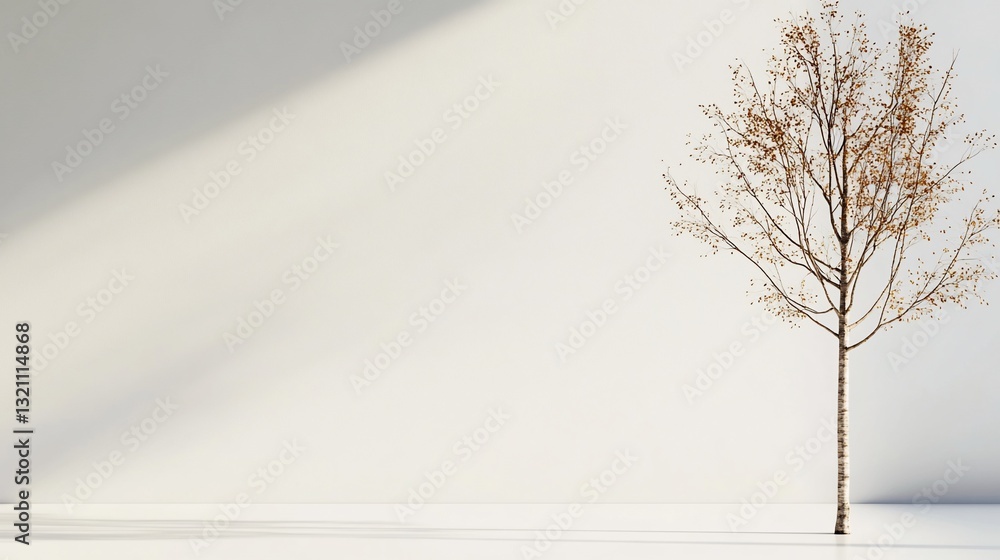Obraz premium Minimalist room, single bare tree, sunlight