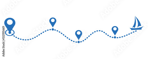 Ship's path with a dashed line trace and a start point marker