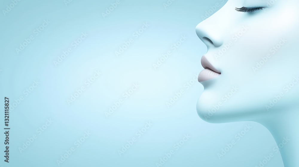 Serene woman's portrait, a captivating image against vibrant blue backdrop Serene woman's portrait, a captivating image against vibrant blue backdrop
