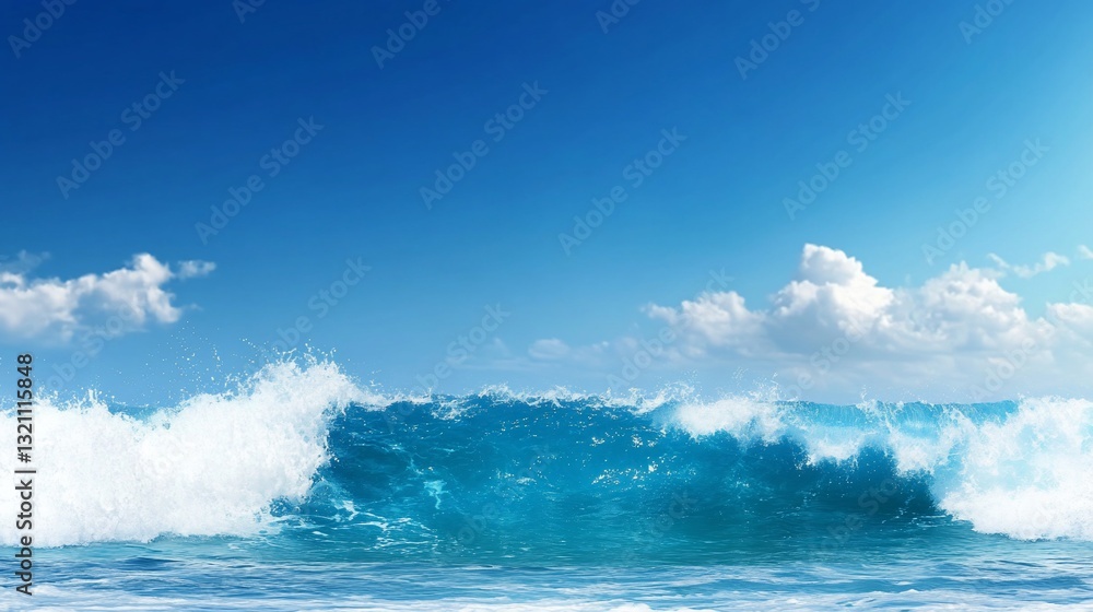 Obraz premium Ocean wave crashing under a vibrant blue sky
