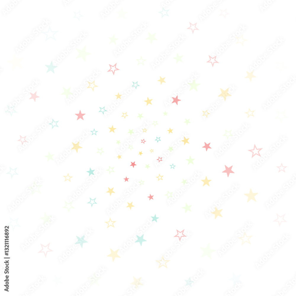 A soft, pastel-colored swirl of stars radiates outward against a white background, evoking a whimsical, dreamy atmosphere. A soft, pastel-colored swirl of stars radiates outward against a white background, evoking a whimsical, dreamy atmosphere.