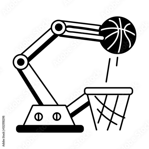Shooting aid using a robotic arm, hand drawn illustration
