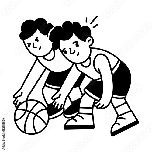 A hand drawn illustration of basketball players doing ball defence 
