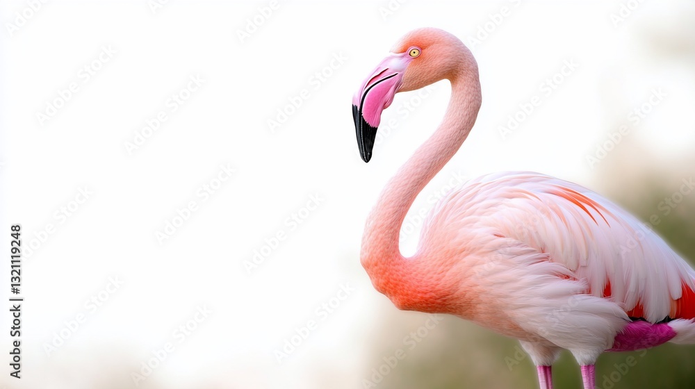 Fototapeta premium Pink flamingo, elegant posture, soft plumage