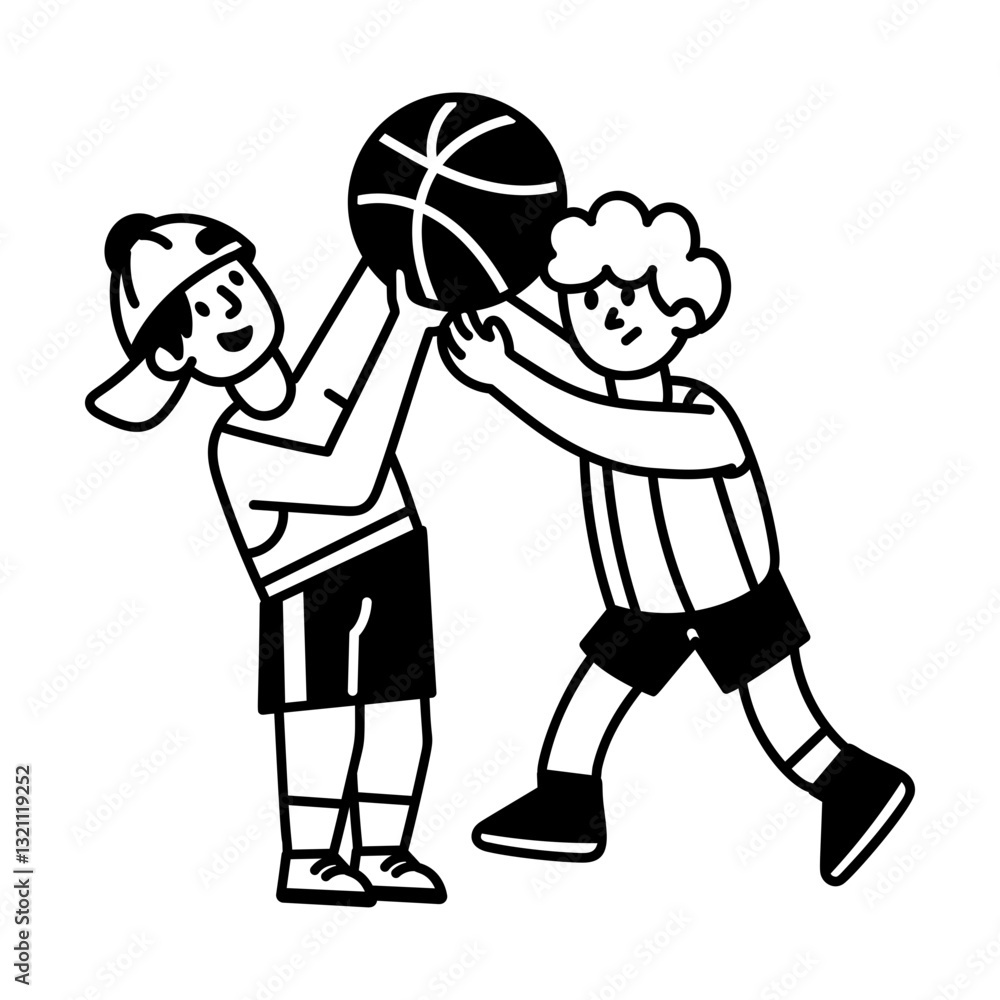 Doodle character illustration depicting basketball contest Doodle character illustration depicting basketball contest
