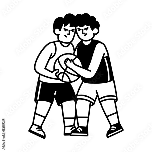 Players having basketball fight, doodle character illustration
