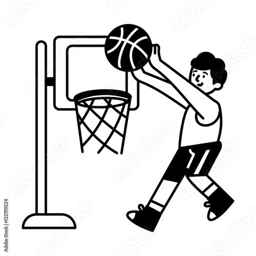 Doodle illustration showing a player doing putback dunk shot

