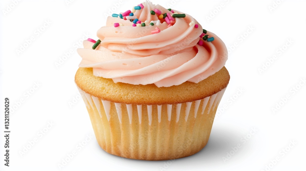 Pink frosted cupcake with sprinkles Pink frosted cupcake with sprinkles