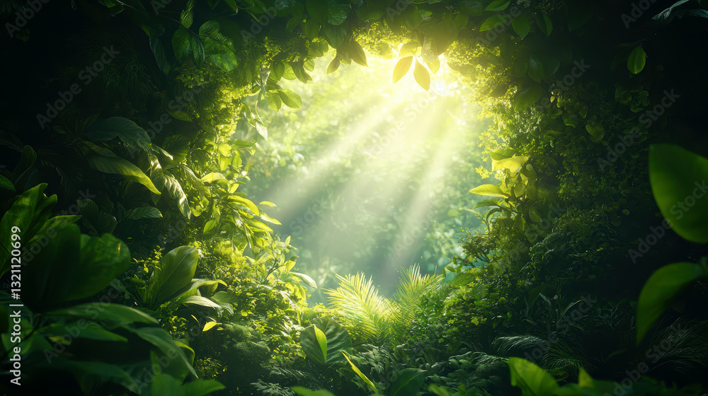 Fototapeta premium Sunlight Streaming Through Lush Green Foliage in a Forest