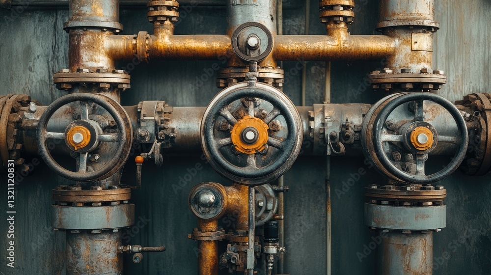 A close-up of the intricate piping system in a power plant. A close-up of the intricate piping system in a power plant.