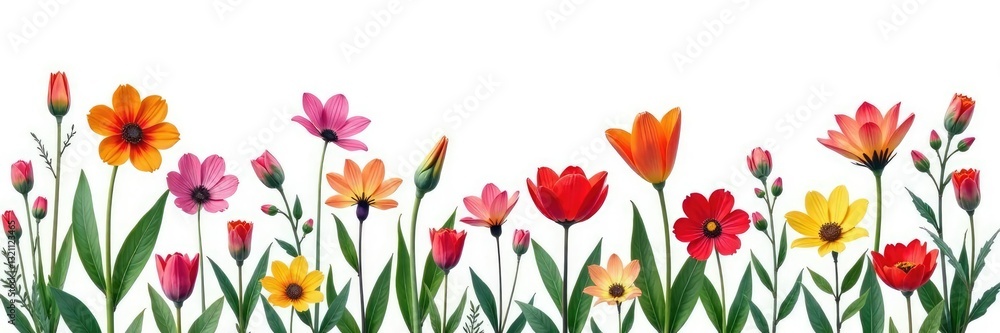 Obraz premium Colorful isolated flowers on white background, botanical, nature