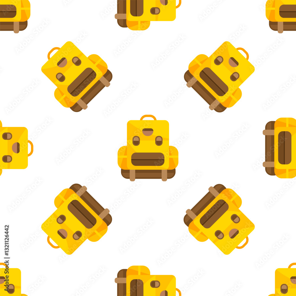 Fototapeta premium Yellow Backpack Seamless Pattern for Camping and Hiking