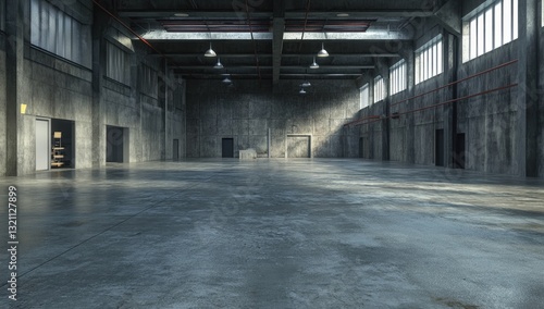 Wallpaper Mural Spacious, industrial warehouse interior, bathed in natural light. Concrete walls and floor. Open space Torontodigital.ca