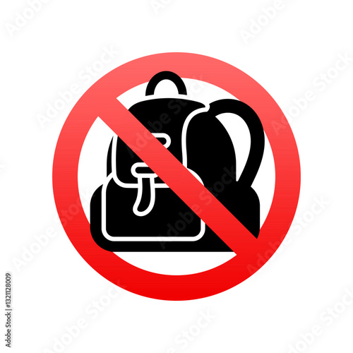 No backpacks allowed, prohibition sign with red circle and black backpack inside