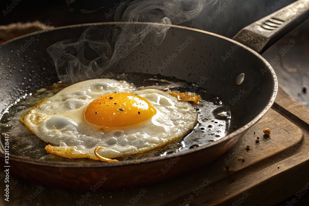 Fried egg sizzling in a hot pan Fried egg sizzling in a hot pan