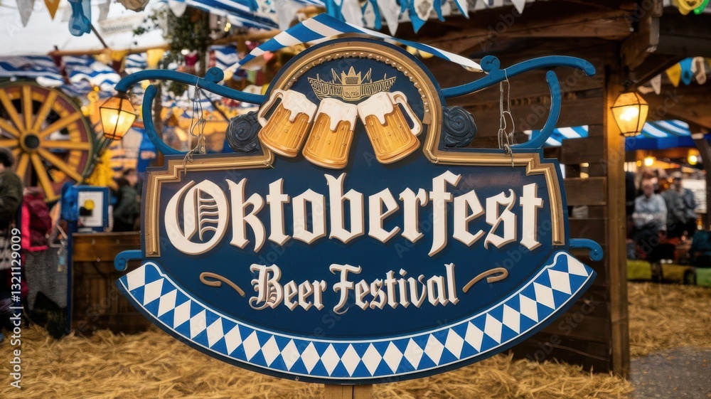 Obraz premium Oktoberfest Beer Festival Decorative Sign amidst Celebratory Atmosphere