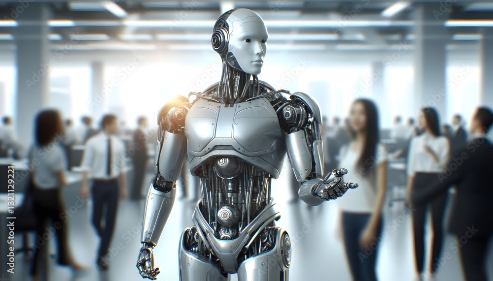 Futuristic humanoid robot in metallic joints. Ai technology, and the potential integration of robots into human-like roles. Futuristic humanoid robot in metallic joints. Ai technology, and the potential integration of robots into human-like roles.