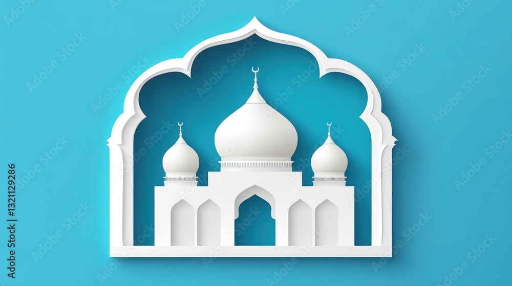 Fototapeta premium Elegant Paper Cut Mosque Design: A Celebration of Islamic Architecture