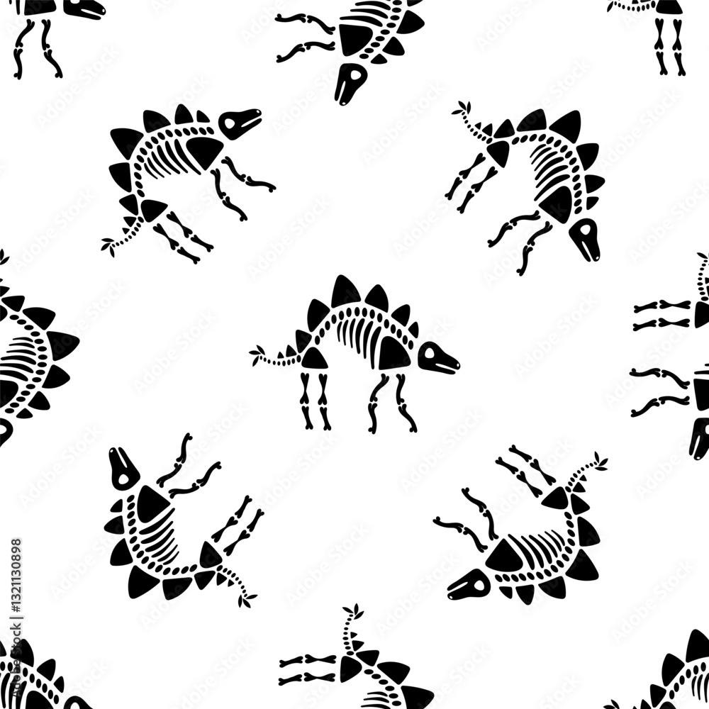Naklejka premium Stegosaurus Dinosaur Skeleton Seamless Pattern Repeating Background Design