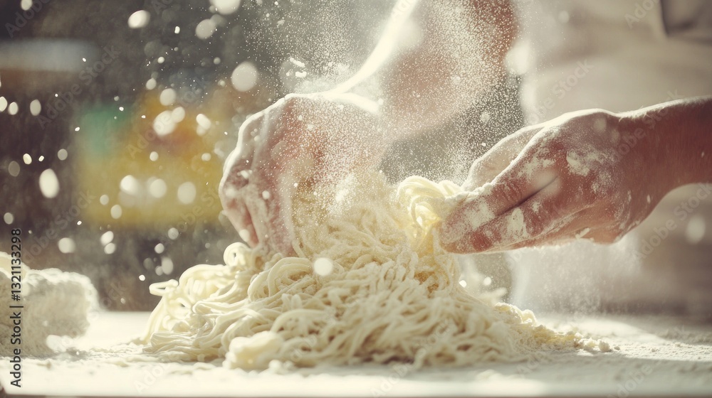 Fototapeta premium Freshly made noodles, dusted with flour