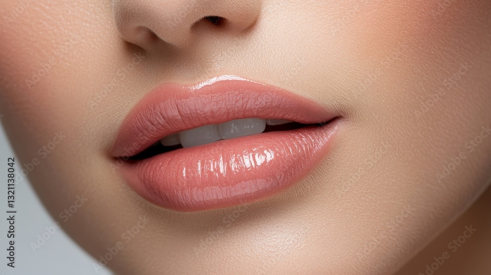 Obraz premium Beauty make up techniques for women modern studio cosmetic photography soft lighting close-up lens focus