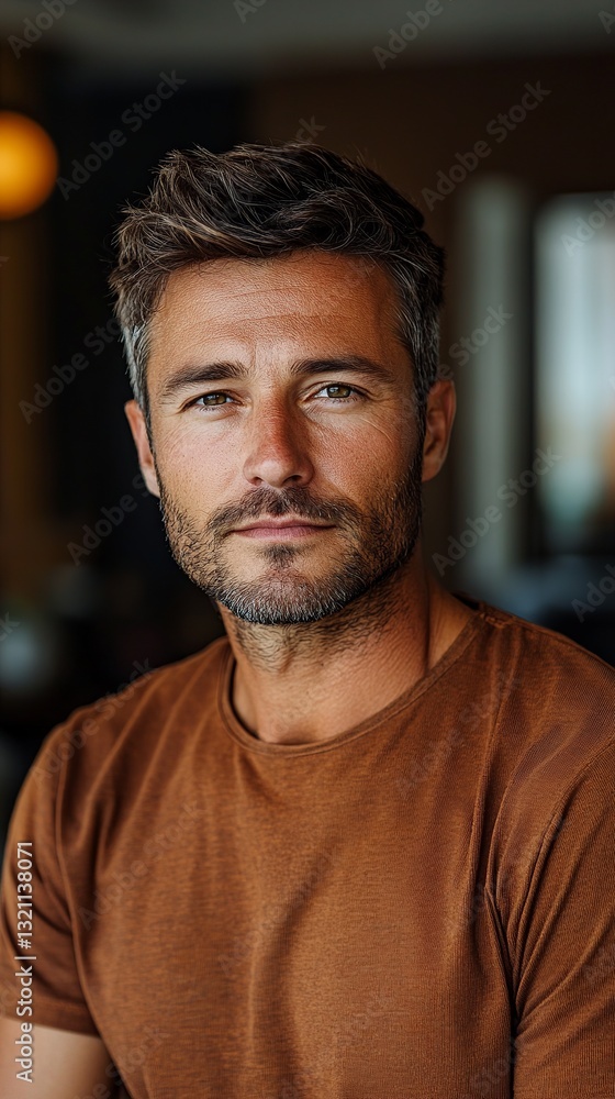 Close-up portrait of a handsome man with warm eyes and a rugged beard, showcasing natural charm and timeless appeal. Close-up portrait of a handsome man with warm eyes and a rugged beard, showcasing natural charm and timeless appeal.