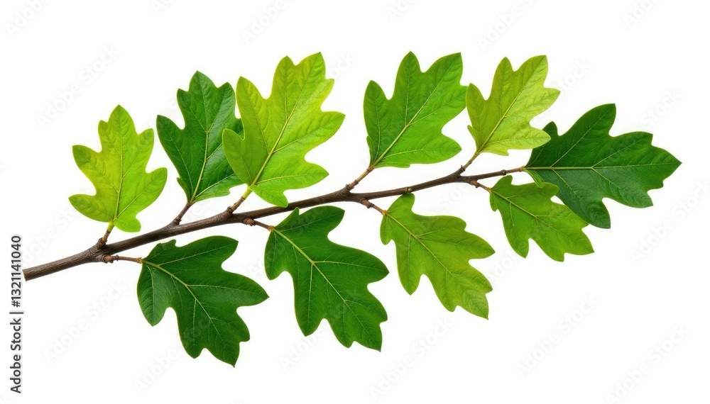 Isolated oak branch with leaves on white background, forest, trees Isolated oak branch with leaves on white background, forest, trees