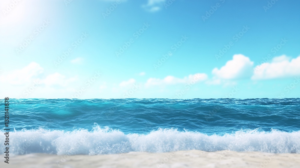Obraz premium Sunny ocean waves crash gently on a sandy beach
