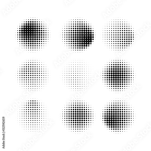 Set of black halftone dots backgrounds, Vector format