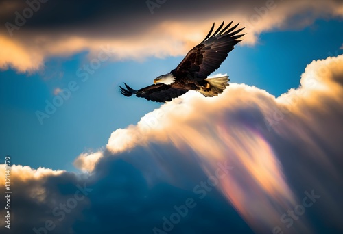 Wallpaper Mural Majestic Eagle Gliding Through Sunlit Sky and Iridescent Cloud Torontodigital.ca